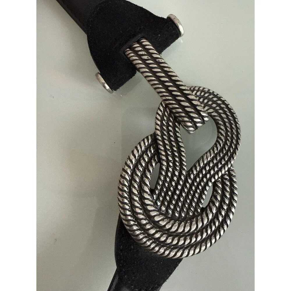 Boho Black Leather Snake Knot Belt Silver Buckle Western Festival S/M